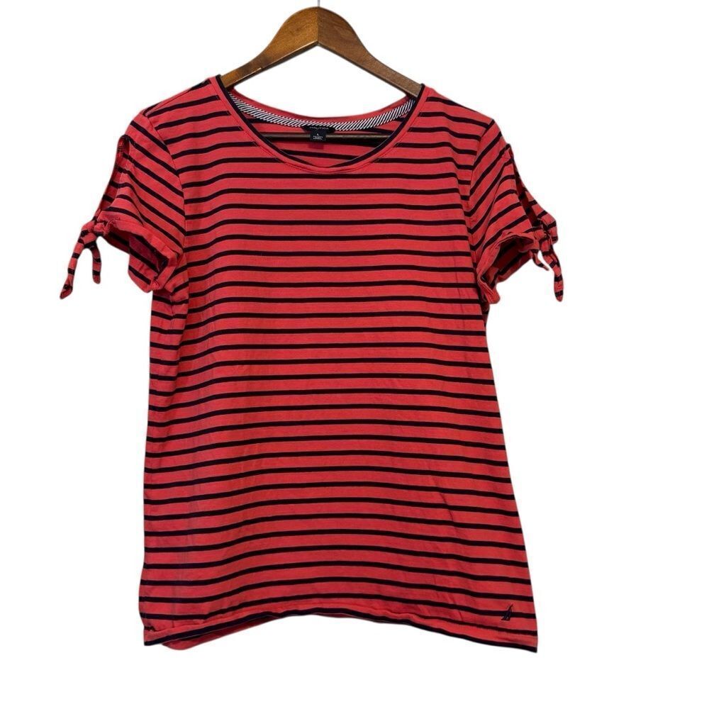Nautica Red and Navy Striped Short Sleeve Tee